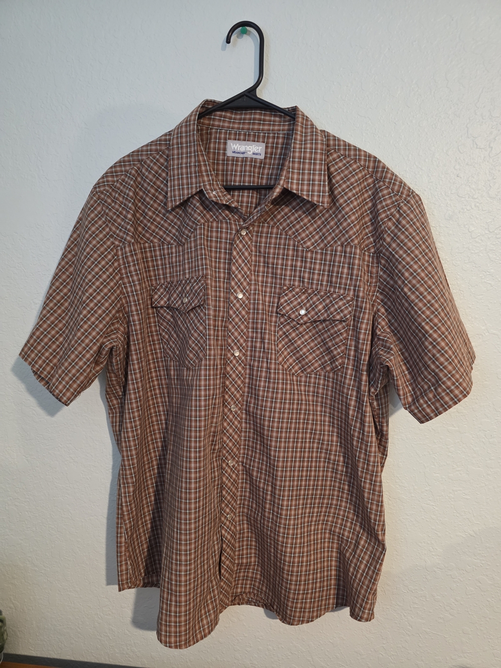 Wrangler Men’s Brown Plaid Short-Sleeve Western Shirt Snap Button